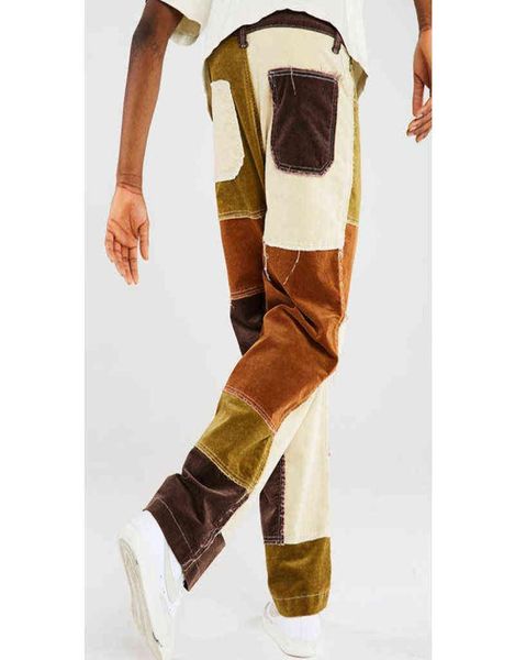 

vintage 2021 men straight leg denim pants patchwork men stitching straight leg trouser retro loose pants for men h12238244144, Black