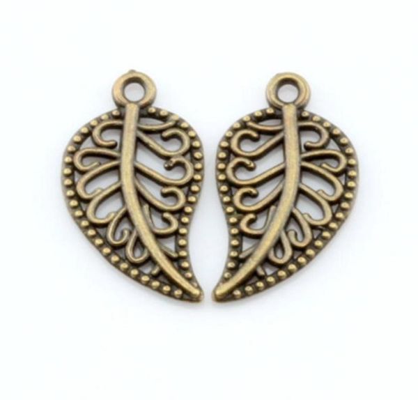

300pcs antique bronze lovely hollow mini leaf charm pendant for jewelry making bracelet necklace findings 105x19mm8609184, Bronze;silver
