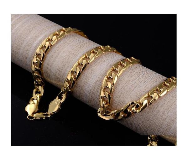 

chains fashion luxury jewerly 18k yellow gold cuban chain 10mm width necklace for women and men 60cm 236inch drop delivery jewelr3587618, Silver