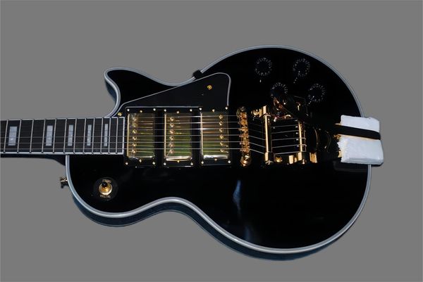 

delivery wholesale custom shop black electric guitar rosewood finger. golden hardware, golden jazz 3 pickup452