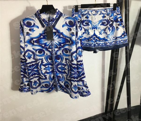 

vintage print womens shirts shorts thin fashion t shirt cardigan casual short pants two piece sets5030352, White