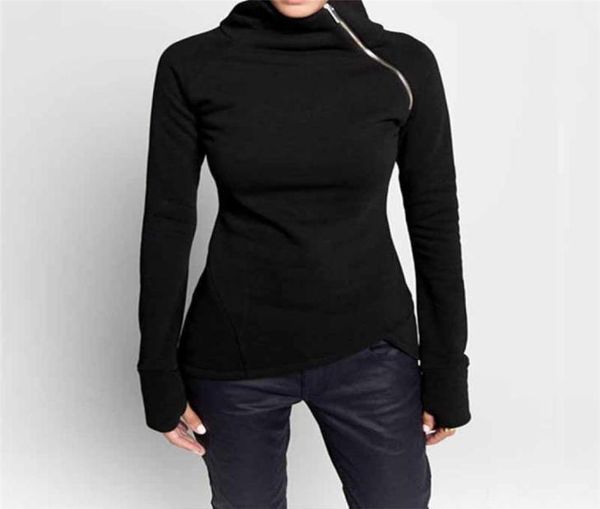 

women hoodies sweatshirts 2019 autumn casual solid long sleeve turtleneck pullovers zippers slim fit blusas plus size 4color6516843, Black
