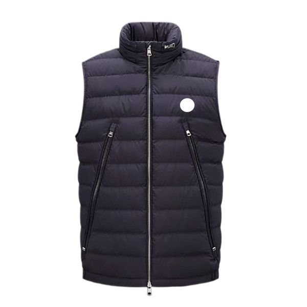 

hidden hat design mens down vest stand collar chest badge men gilet long zipper pockets down vests winter warm gilets size 1--5, Black;white