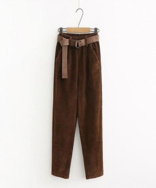 

corduroy pants harem pants autumn winter women pants elastic waist sashes casual black trousers pantalones mujer cintura alta cx204321344, Black;white