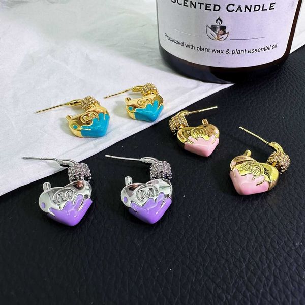 

r miumiu earrings fashion mini sugar glaze love lock cream versatile valentine's day gift light luxury jewelry accessories, Golden