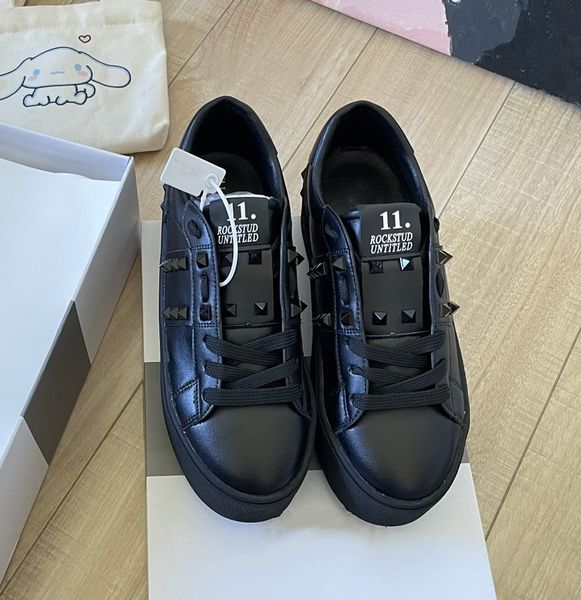 

5a brand designer shoes women's luxury sports shoes thick sole elevated casual shoes riveted decoration running shoes cowhide material, Black