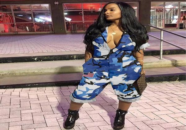 

womens short sleeve independence day camo jumpsuit shorts camouflage with pockets270l6139682, Black;white