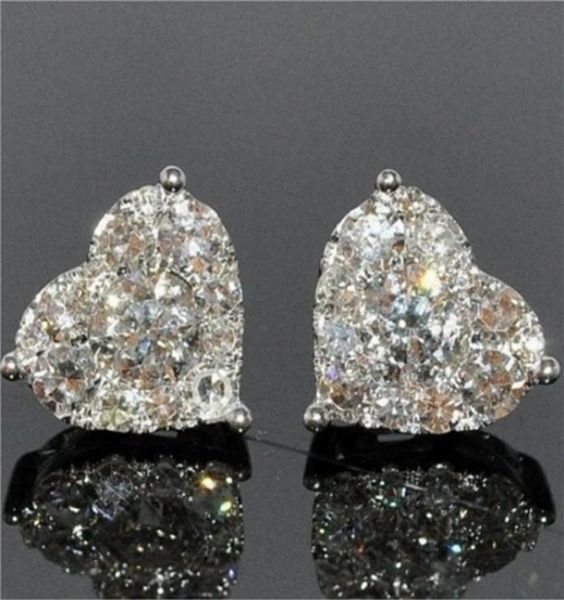

luxury 925 silver white sapphire heart stud earrings women wedding jewelry women fashion jewelry1814318, Golden;silver