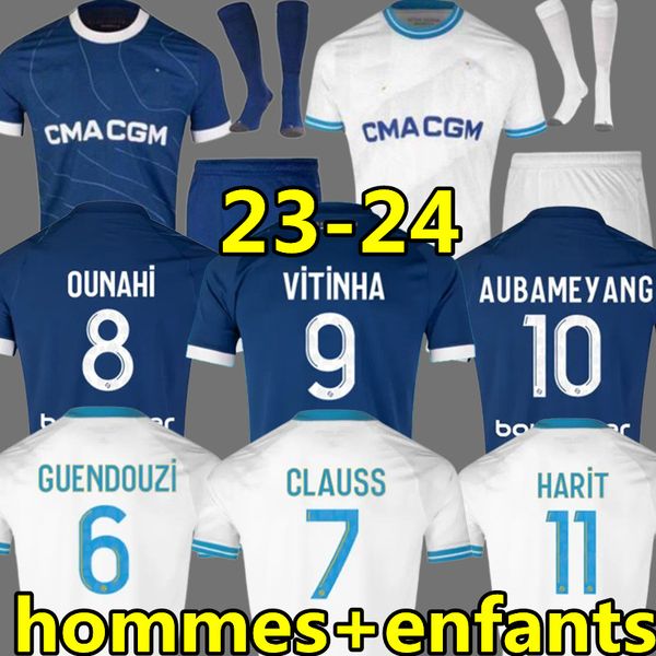 

23 24 maillot de foot vitinha sarr guendouzi marseilles soccer jerseys ndiaye clauss ounahi harit veretout kondogbia mbemba football shirts, Black;yellow
