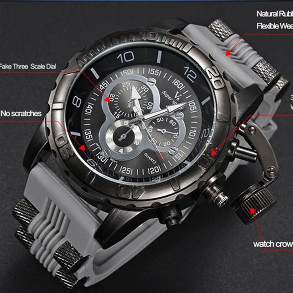 

men watch 2023 v6 super speed silicone quartz 3d surface male hour clock analog military big dial sport man watch206e, Slivery;brown