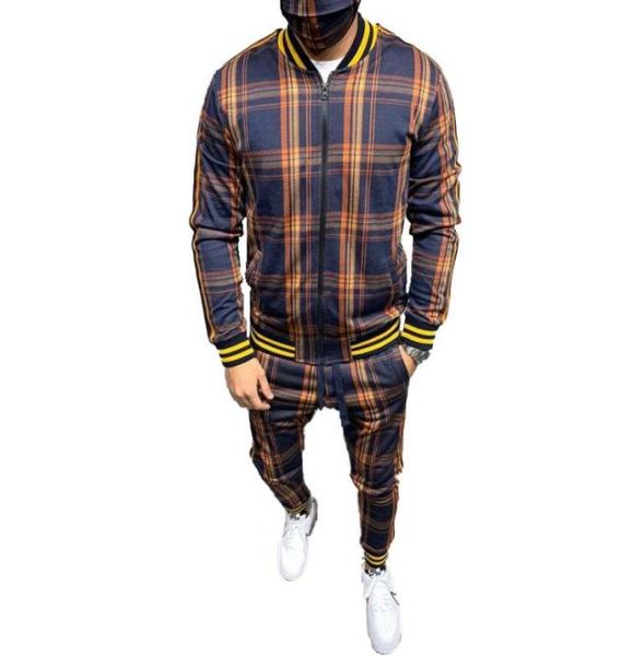 

casual plaid mens tracksuits long sleeve jacket jogger sets xxxl plus size mens two piece sets7077313, Gray