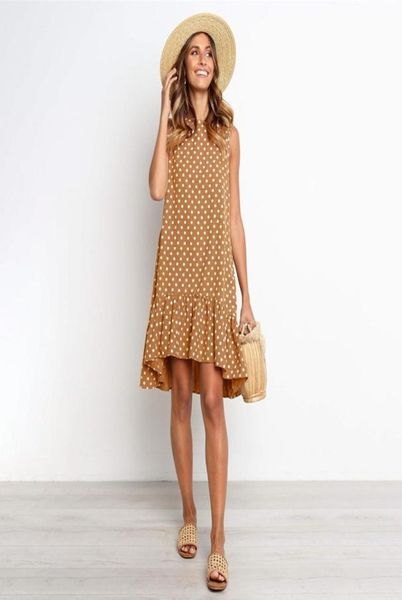 

women summer dress polka dot chiffon sleeveless beach mini casual yellow sundress 2020 fashion plus size dresses for woman7458261, Black;gray