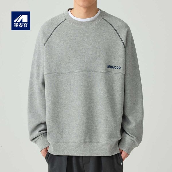 

mo maike letter embroidered men's sweater 2023 autumn new round neck collection line contrast color sweater men's 55417, Black