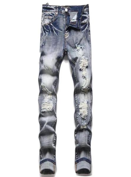 

new mens designer ripped jeans hiphop high street fashion fashion brand cycling motorcycle embroidery closefitting slim pencil p9261892, Blue
