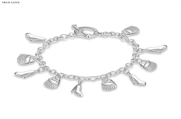 

925 sterling silver plated multi pendant charm bracelet fashion jewelry pretty cute party style christmas gift 6223553, Golden;silver