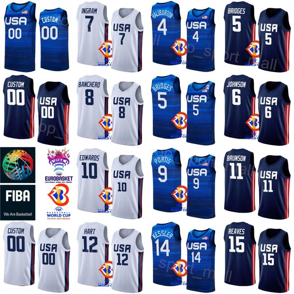 

print us basketball 2023 world cup 10 anthony edwards jersey 7 brandon ingram 14 walker kessler 12 josh hart 6 cameron johnson 8 paolo banch, Black;red