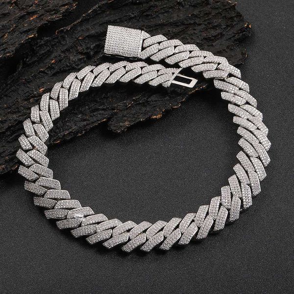 

hip hop 20mm diamond cuban chain 925 silver necklace fashion brand personality moissanite men's necklace