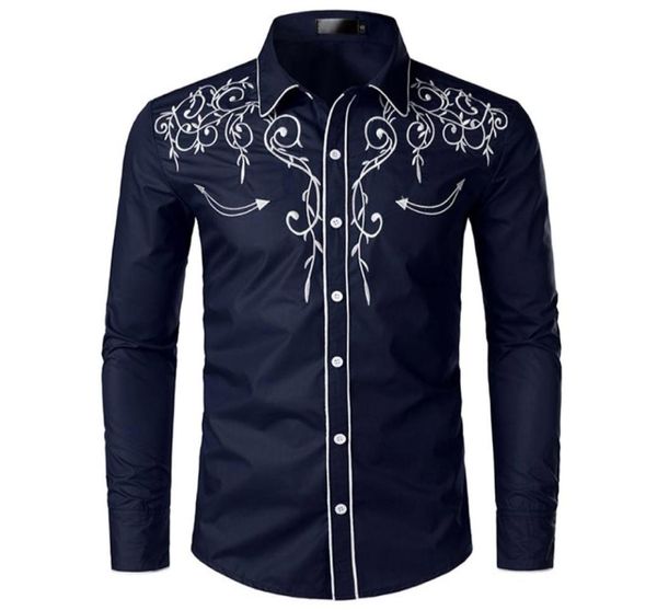 

stylish western cowboy shirt men brand design embroidery slim fit casual long sleeve shirts mens wedding party shirt for male 49784257, White;black