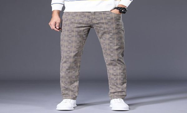 

plaid jeans for men039s stright denim pants men loose anklelength jeans male plaid casual streetweat korean clothes1783956, Blue