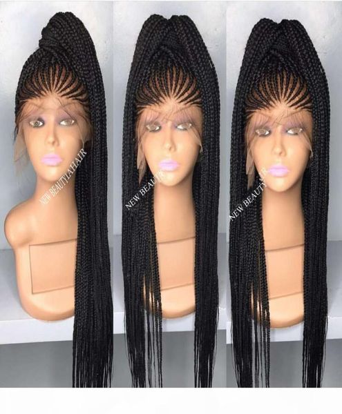 

perruque long cornrow braided synthetic lace front wigs black browncolor micro braids with baby hair heat resistant for africa ame2959580