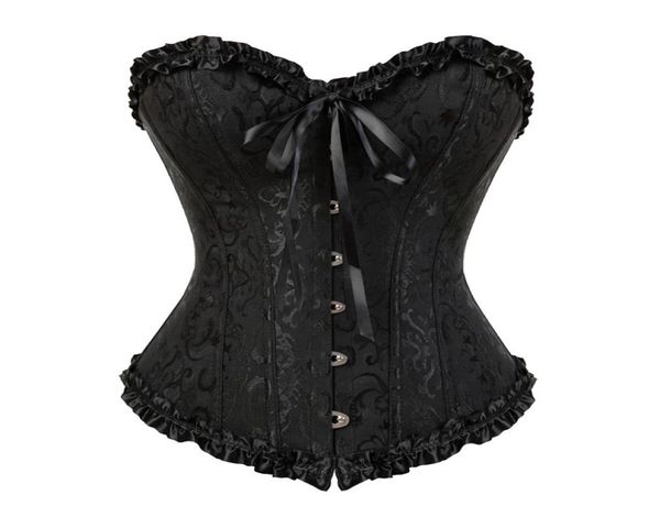 

gothic embroidered brocade corset body lift shaper bustier bone lace up steampunk corset corselet strapless overbust slim 8118628128, Black;white
