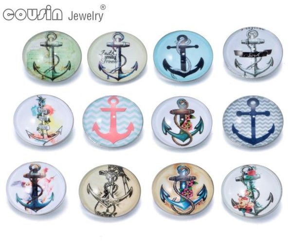 

12pcslot mixed colors anchor 18mm snap button jewelry faceted glass snap fit snap bracelet jewelry kz01979792908, Golden;silver