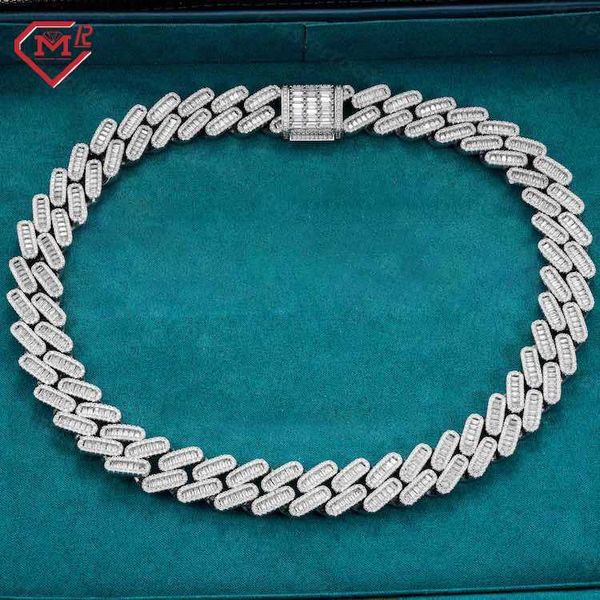 

18mm vvs moissanite miami chain necklace iced out baguette diamond sterling silver 925 men moissanite cuban link chain