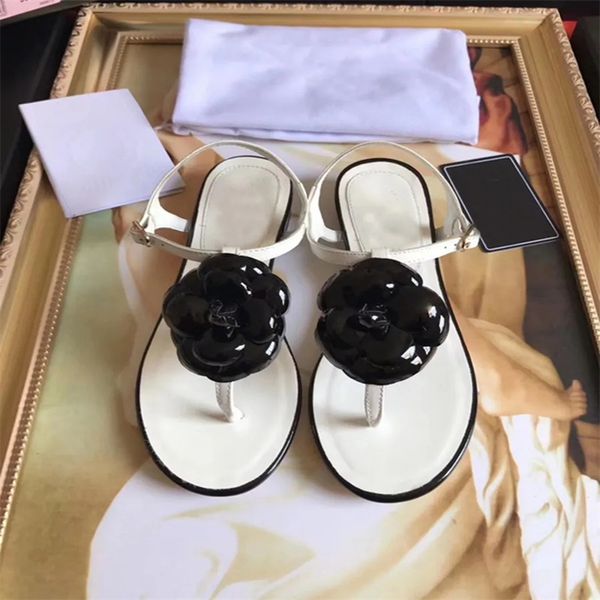 

women flat sandals slippers stylish lambskin camellia flower causal thong classic slipper designer luxury fashion summer outdoors pool beach, Black