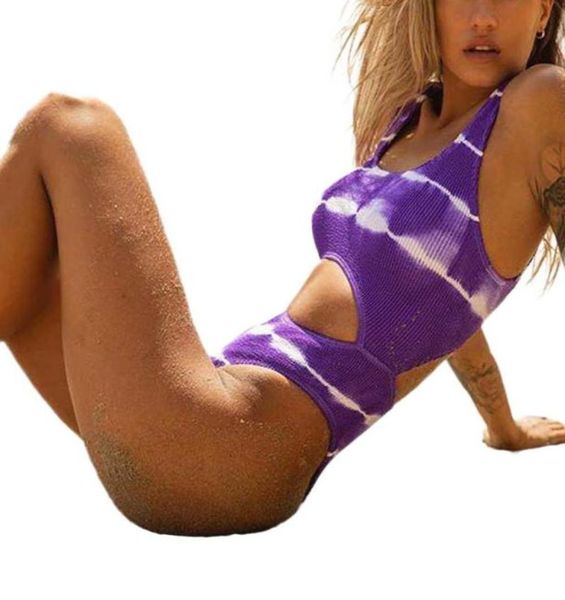 

women block swimsuits sleeveless tie dye color tankini cut out monokini swimwear bathing suits ladies bikinis1906626, White;black