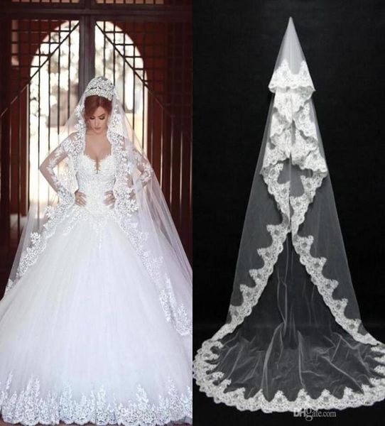 

vintage white ivory one layer wedding veil lace edged chapel length romantic bridal veils with comb ready to ship cpa0911808099, Black