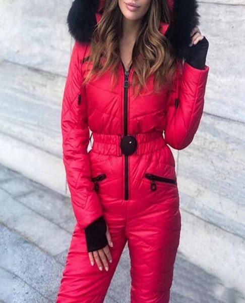 

laamei one piece ski suit women jackets winter hooded parka jumpsuit bodysuit sashes jumpsuits zipper overalls tracksuits women07221695, Black;white