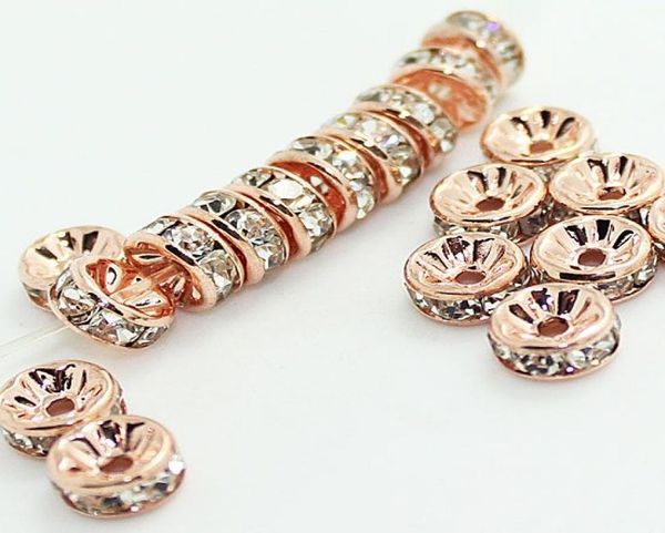 

bulk lots 50 pcs rose gold with clear crystal rondelle rhinestone beads spacer findings for jewelry making in 6mm8516911, Black