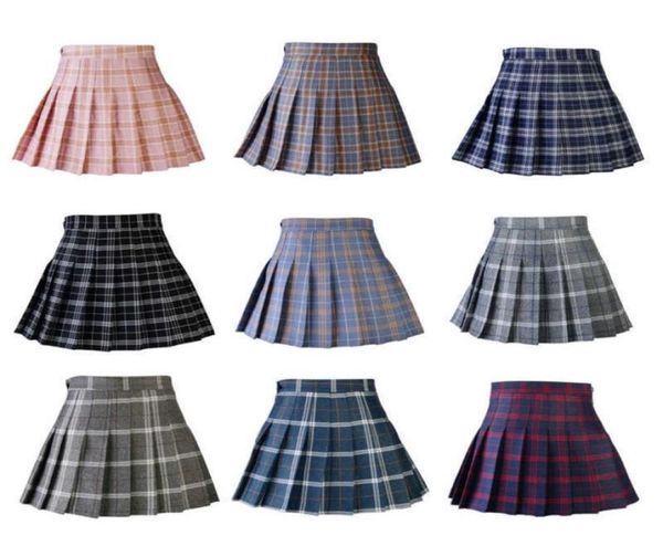 

women pleat skirt harajuku preppy style plaid skirts mini cute japanese school uniforms ladies jupe kawaii skirt saia faldas y20075852094, Black