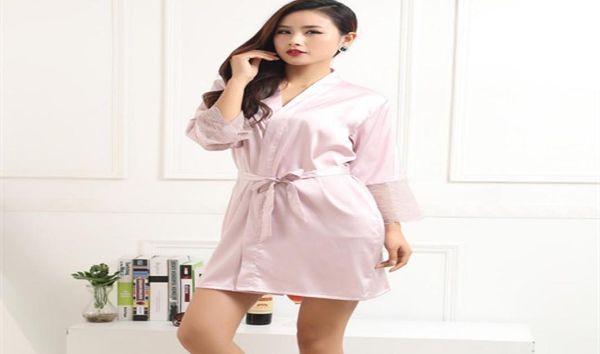 

fashion silk bridesmaid bride robe women short satin wedding kimono robes sleepwear nightgown dress woman bathrobe pajamas1687765, Black;red