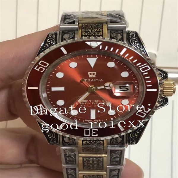 

luxury watch mens asia automatic 2813 men gold steel carving bracelet green ceramic bezel perpetual sport vintage watches2832, Slivery;brown