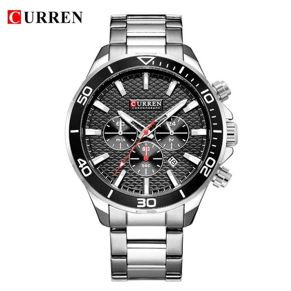 

watches for men stainless steel band quartz wristwatch fashion brand curren chronograph and calendar male clock reloj hombre1831, Slivery;brown