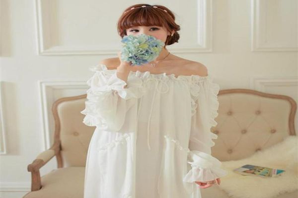 

women039s sleepwear women chiffon nightgown white long nightdress fashion nightclothes dress retro princess6550853, Black;red