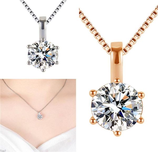 

crystal womens necklaces pendant plated 18k classic diamond simple clavicle chain gold silver3521751, Silver