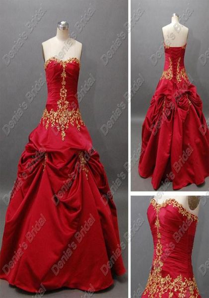 

2015 christmas luxury red wedding ball gowns pleats ruching with gold color embroideries actual real images db626237228, White