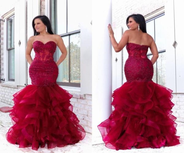

2022 red tulle ruffles evening dresses formal elegant strapless lace applique beaded sheer waist open back prom dress long homecom3707496, Black;red