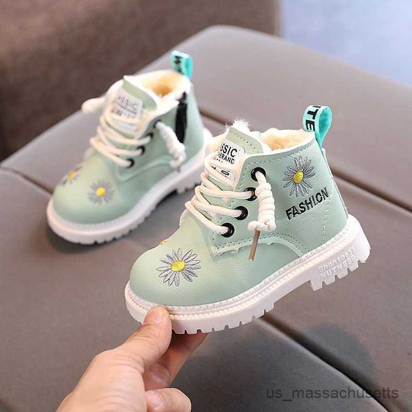 

boots girl leather fashion boots children' boots green flowers kids spring and autumn new zipper shoes girls kid ankle boots r230822, Black;grey