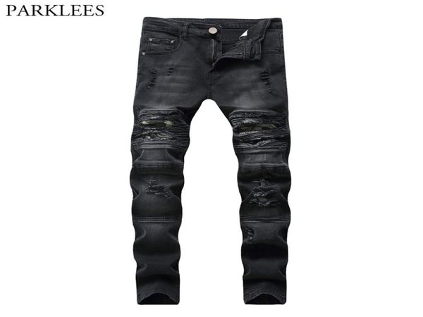 

black skinny ripped biker jeans men 2020 casual wash cotton slim fit hole destroyed jeans pants mens hip hop damage homme8730357, Blue