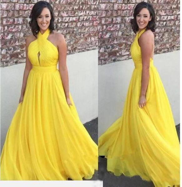 

bright yellow evening dresses plus size 2019 prom dress halter chiffon evening gowns floor length party dress3390613, Black