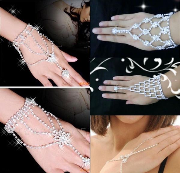 

2020 fashion bridal wedding artificial bracelets crystal rhinestone jewelry slave bracelet wristband harness cuff bracelets 1857786, White