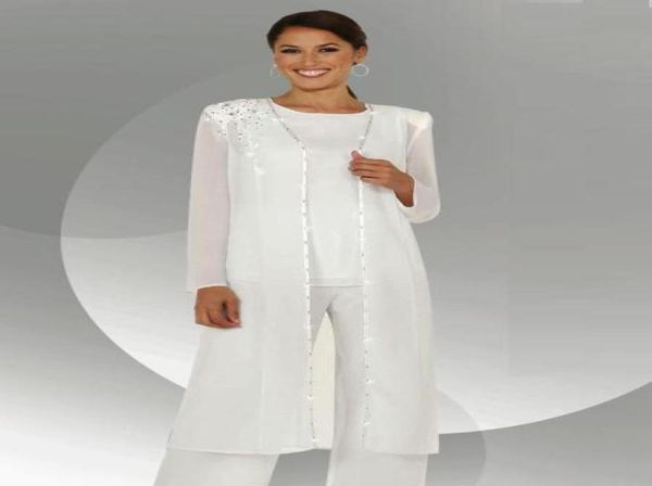 

white chiffon long sleeves mother of the bride pant suits with long blouse sequins beaded mother of groom dress52429867873540, Black;red