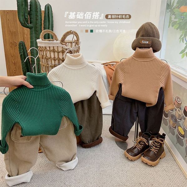 

family matching outfits korean children baby fall and winter turtleneck sweater 2023 boys girls simple versatile knitwear boy 230821, Blue
