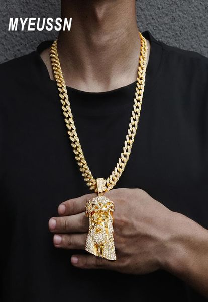 

huge jesus pendant necklace men ice out paved full shining crystal head face gold color charm hip hop jewelry 2206307931954, Slivery;golden
