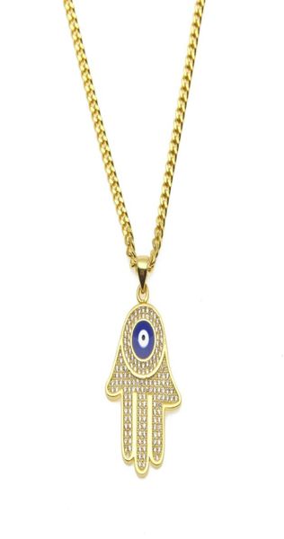 

gold plated fatima hand pendant cz crystal copper material luck hand palm blue necklace chain for women jewelry6863447, Silver