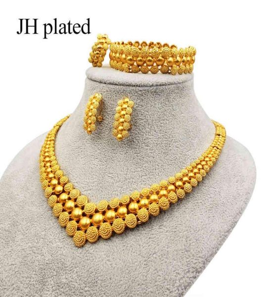 

nigeria dubai gold color charm jewelry sets african bridal wedding gifts party for women bracelet necklace earrings ring set colla7846550, Golden