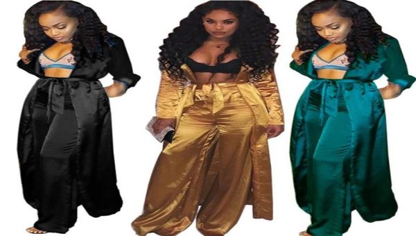 

new fashion leisure sports suit female european and american simulation silk wideleg pants twopiece multicolor optional17728151038387, White